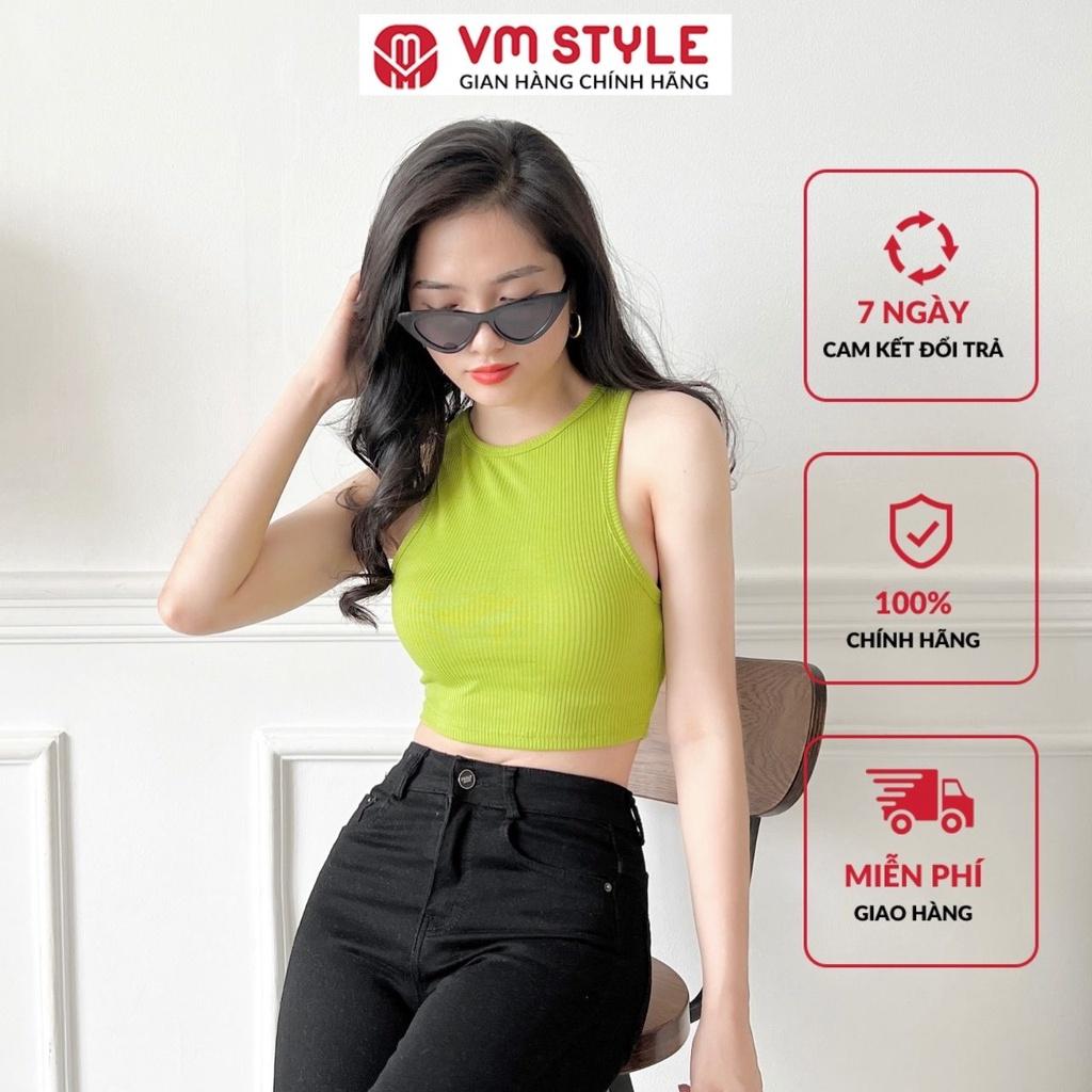 Áo thun ba lỗ VM STYLE croptop gân tăm co dãn trơn nhiều màu 22ATU04T371801