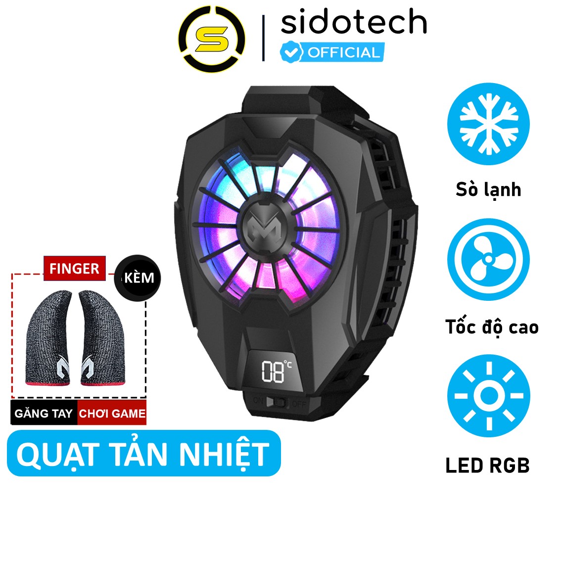 Quạt tản nhiệt điện thoại gaming sò lạnh SIDOTECH DL05-Pro Verison 5 màn hình LED hiển thị pin làm mát điện thoại giảm nhiệt độ khi chơi game Pubg FF Liên Quân Mobile Tốc Chiến Mobile - Hàng chính hãng