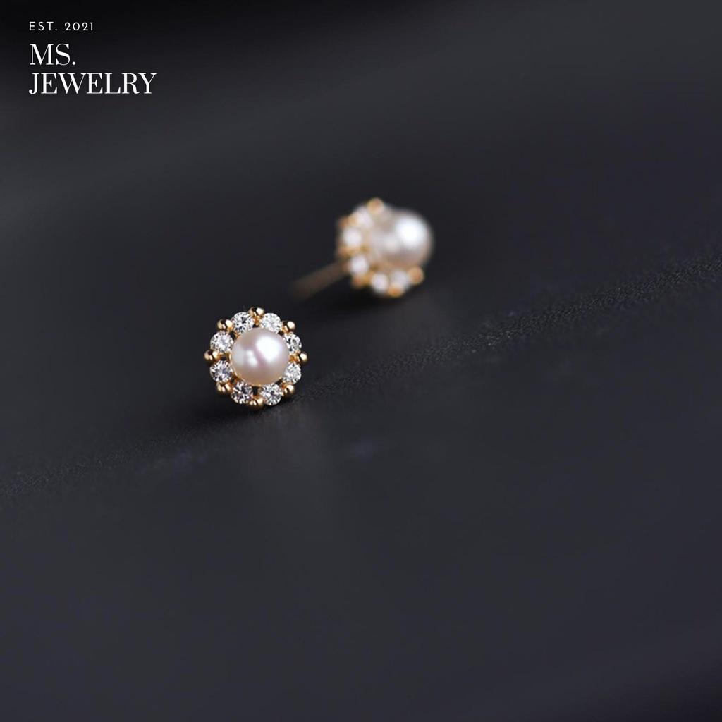 Khuyên Tai Thời Trang Bạc S925 Pearl Đính Đá Cao Cấp