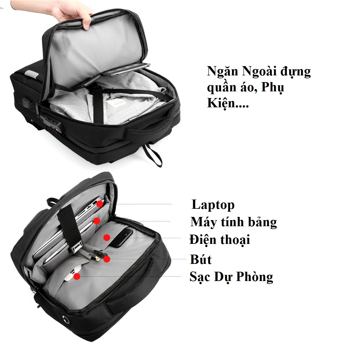 Balo Laptop Máy Tính Nam Thông Minh Chống Trộm, Chống Nước Cao Cấp Phong Cách Mới Dung Tích Lớn 17.3 Inch BL104 - Hàng Chính Hãng