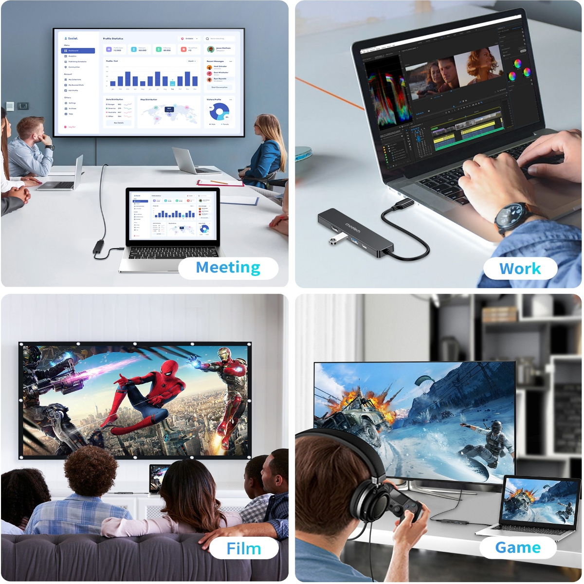 Hub chuyển đổi 5 in1 Choetech M80 (Type C to HDMI 4K30Hz + USBx 3 + PD100W) - Hàng chính hãng