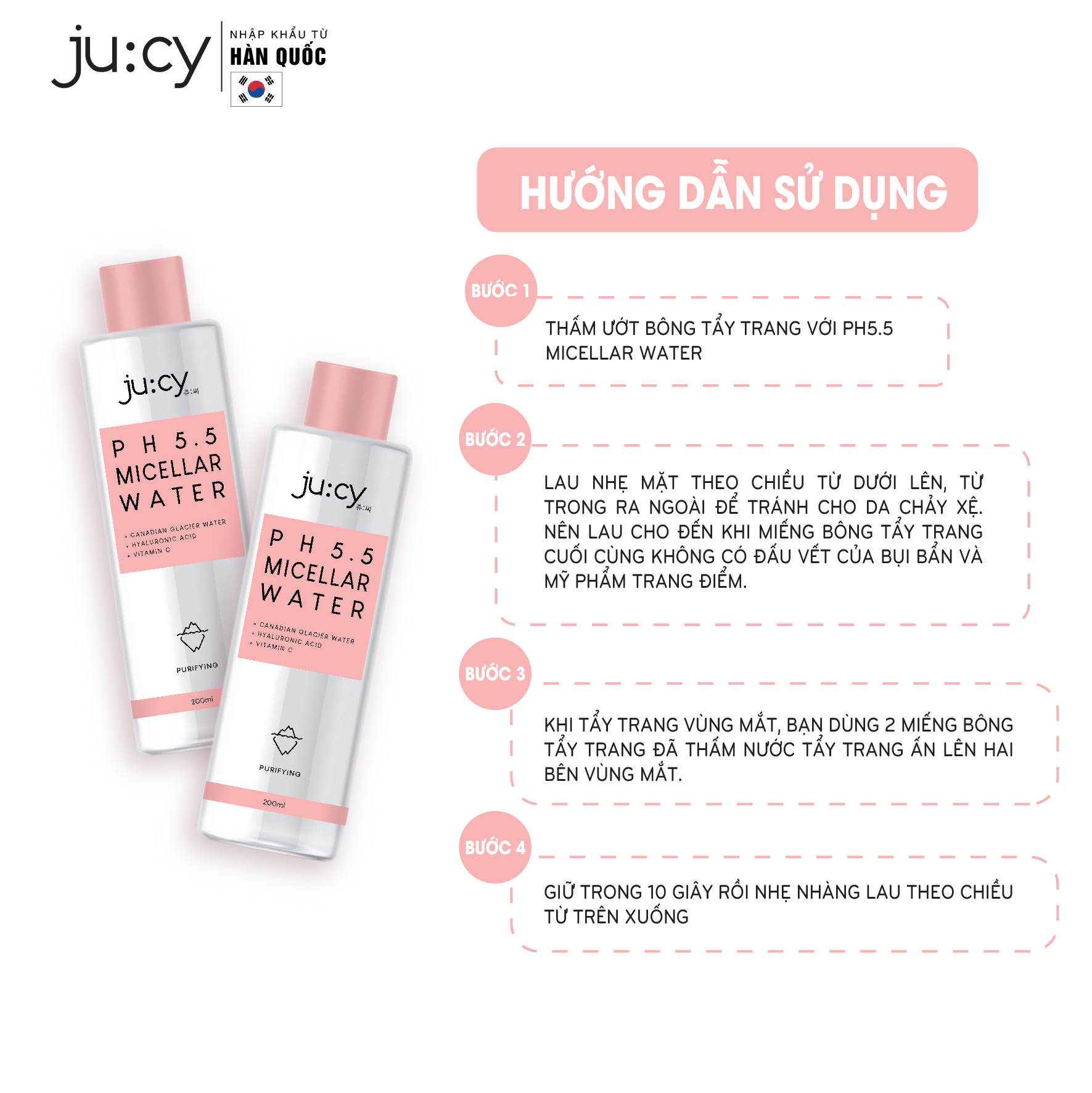 Tẩy trang không cồn Ju:cy pH5.5 Micellar Water 200ml