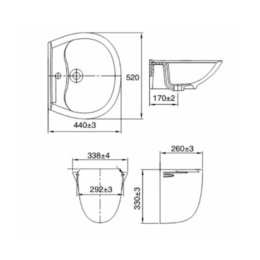 Bộ lavabo treo tường chân ngắn Viglacera V39 sứ Ceramic trắng sáng, men Men Nano Titan diệt khuẩn đến 86%, lòng sâu, có lỗ xả tràn - Hoa Sen Home - Hàng chính hãng