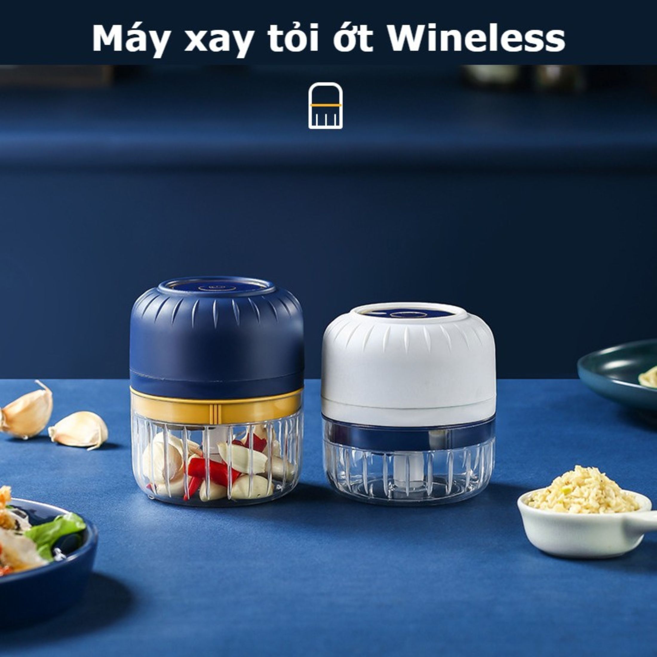 Máy xay tỏi ớt cầm tay Wineless - Máy xay đa năng mini, xay tỏi ớt, máy xay gia vị, hoa quả siêu nhanh- Máy xay mini lưỡi thép không gỉ, tháo rửa dễ dàng, cáp sạc USB pin cực khủng