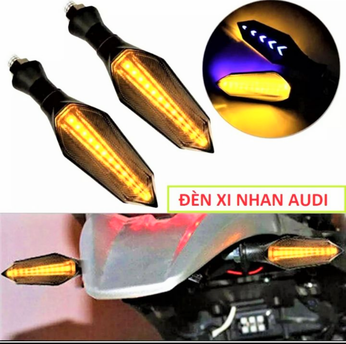 ĐẲNG CẤP VỚI 2 ĐÈN LED XIN NHAN TÍN HIỆU CHẠY ĐUỔI AUDI LẮP XE MÁY CỰC ĐẸP