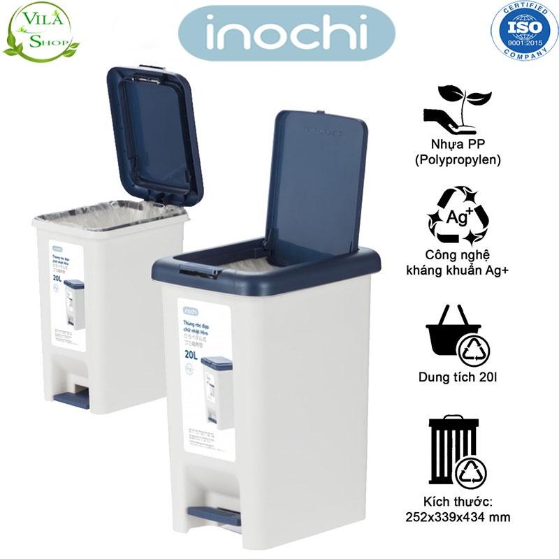 Thùng Đựng Rác, Thùng Rác Nhựa Đạp Chân Có Lõi 10 Lít Nắp Đậy Chữ Nhật Inochi Tiêu Chuẩn Xuất Nhật - Châu Âu - EU