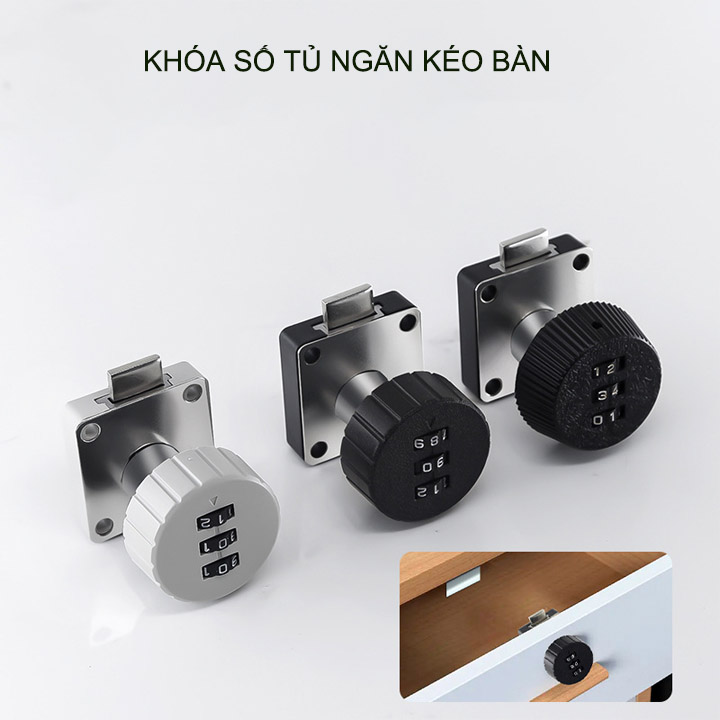 Khóa số tủ, ngăn kéo bàn ABS20 với 3 mã số có thể thay đổi được, phù hợp gỗ dày 14-18mm