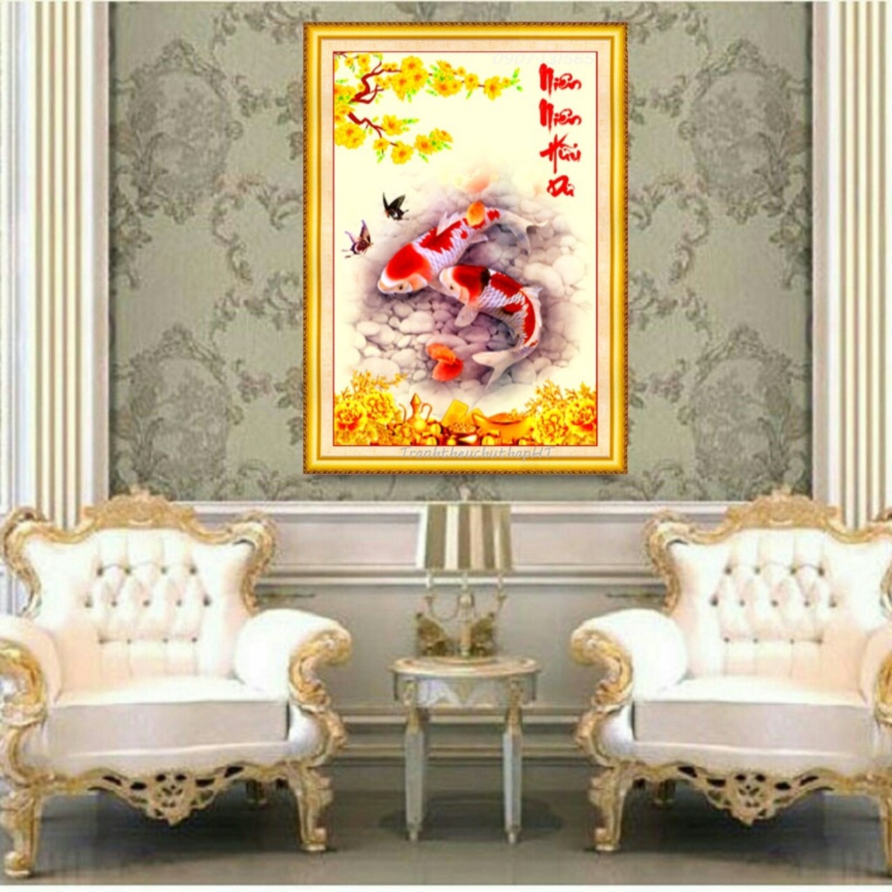 Tranh đính đá Niên niên hữu dư 50x75cm - tự đính