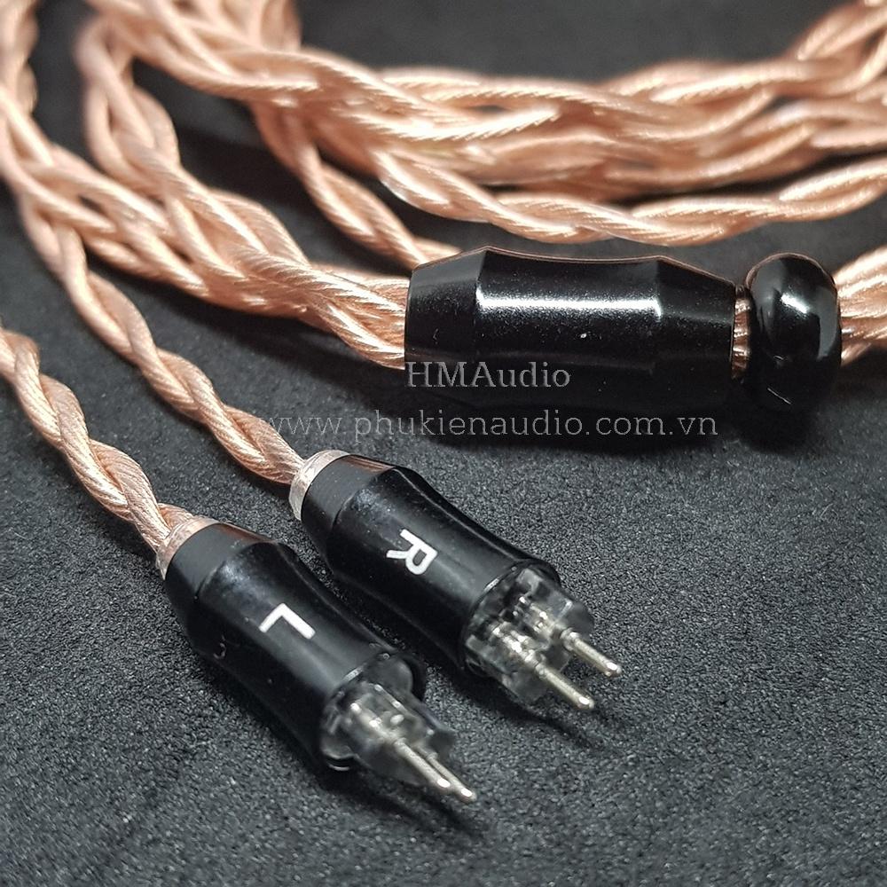 Dây tai nghe đồng OFC 1.2mm tết 4 - Connector 2pin 0.78mm mạ Rhodium