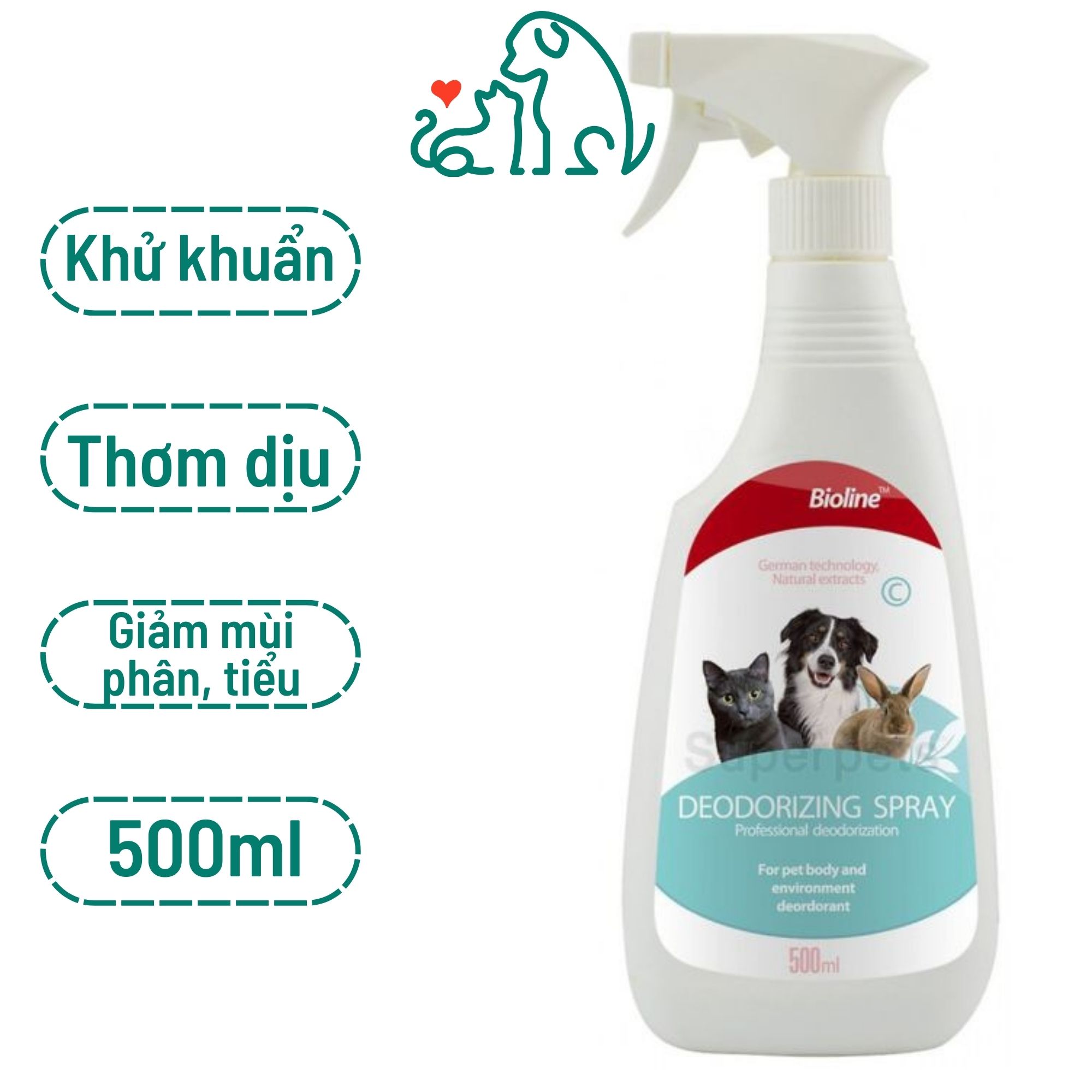 Xịt khử mùi Bioline phân nước tiểu chó mèo giảm mùi hôi chất thải chai 500ml - Bivido