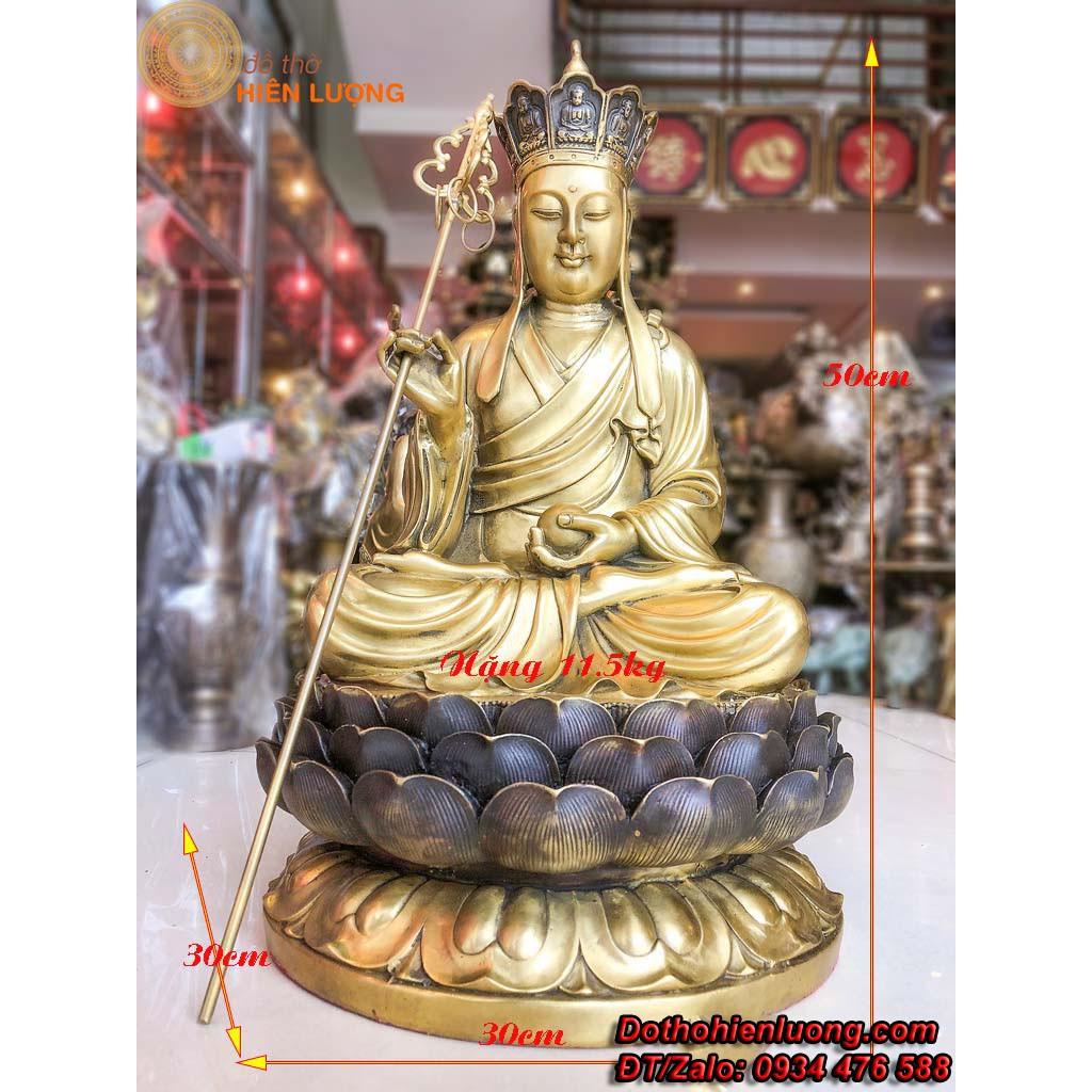 Tượng Đức Địa Tạng Vương Ngồi Đài Sen Màu Đen Bằng Đồng Cao 50cm