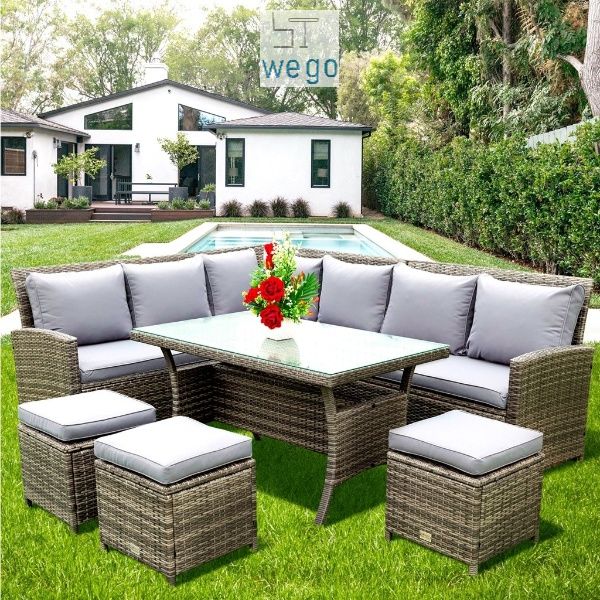 WEGO Bộ sofa nhựa giả mây ngoài trời/ Bộ Sofa sân vườn 7 chỗ ngồi (L sofa) // Outdoor Furniture Rattan Chair Sofa Dining Set Balcony Table Garden 7 seater