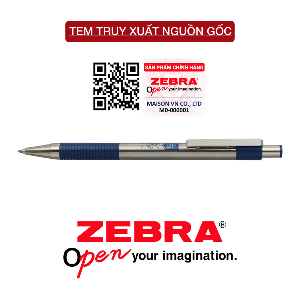 Viết bi bấm kim loại Zebra F301 0.7mm [Chính hãng] - mực xanh