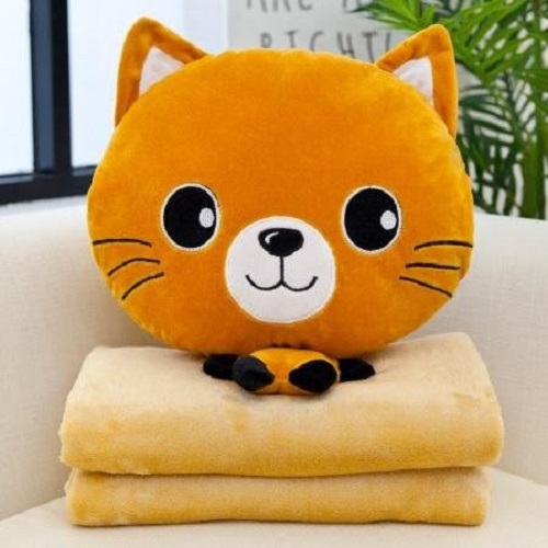 Bộ Chăn Gối Gấu Bông Mèo, Chăn Gối Văn Phòng Mèo Nhắm Mắt 3in1