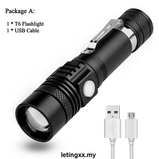 Đèn Pin Led T6 18650 Sạc Usb Tiện Dụng Cho Hoạt Động Ngoài Trời