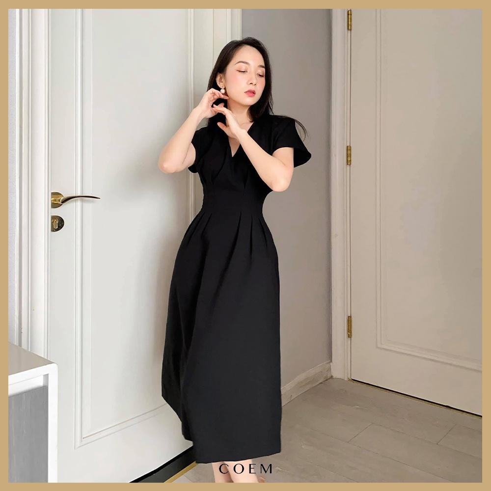 Váy Đầm Nữ Thiết Kế Cao Cấp Cổ Xẻ Chiết Eo Tôn Dáng CO EM Đầm Midi Chất Liệu Linen Sang Trọng Phù Hợp Hẹn Hò Tiệc Tùng