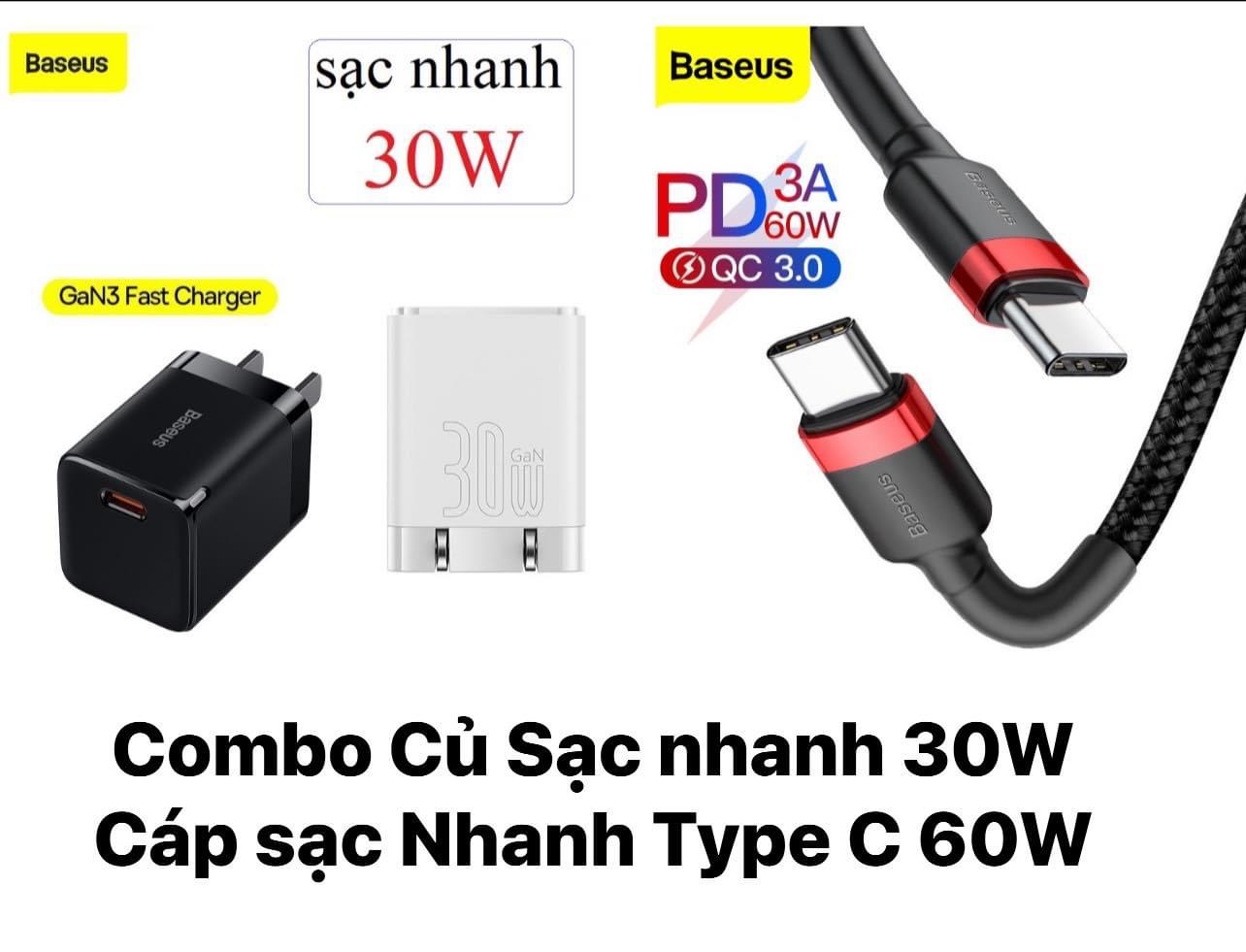 Bộ Sạc Nhanh 30W Chân Gập Baseus Dành Cho Iphone/Samsung/Oppo-Hàng Chính Hãng