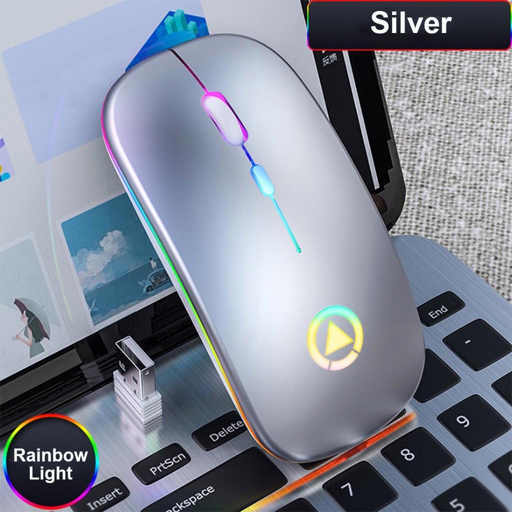 LED Silent Mute Wireless Mouse Optical Mice with Receiver - Gray