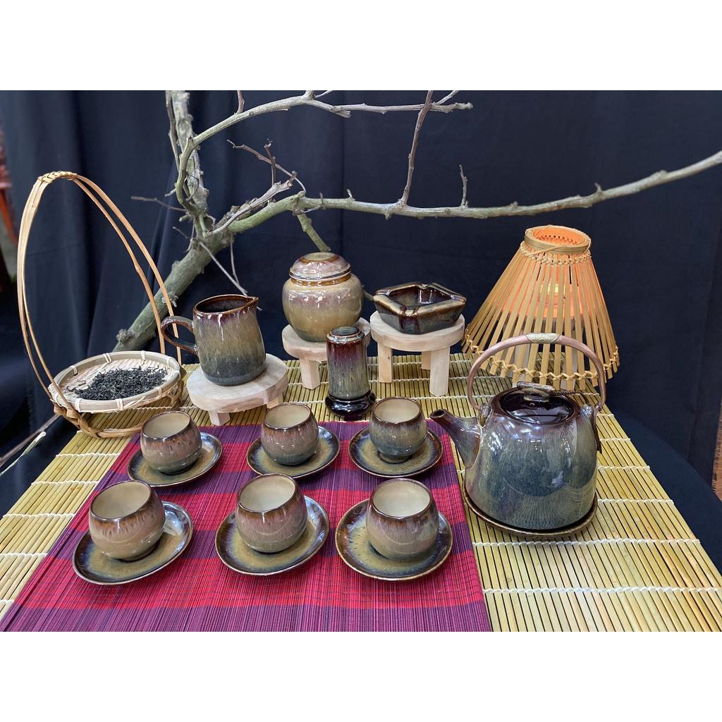 Bộ ấm chén trà siêu chun men hỏa biến - Gốm Bát Tràng - Làng Gốm