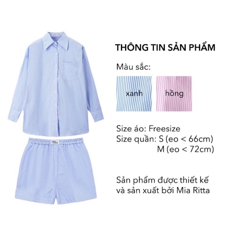 Set sơ mi và shorts kẻ xanh phong cách pyjama Mia Striped Shirt &amp; Boxer Short Mia Ritta A2059 Q381