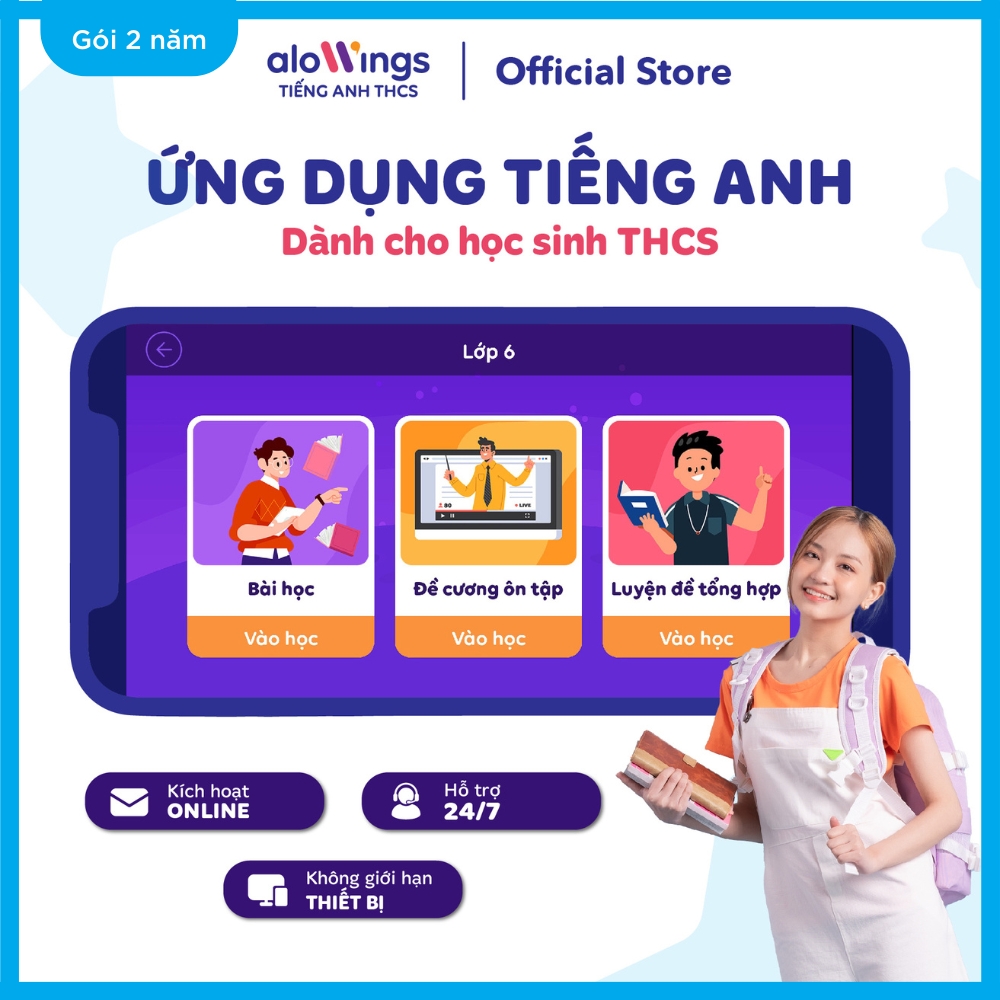 [Gói 2 năm] Mã kích hoạt online khóa học tiếng Anh dành cho Lớp 6 đến Lớp 9 ALOWINGS Áp dụng trên toàn quốc