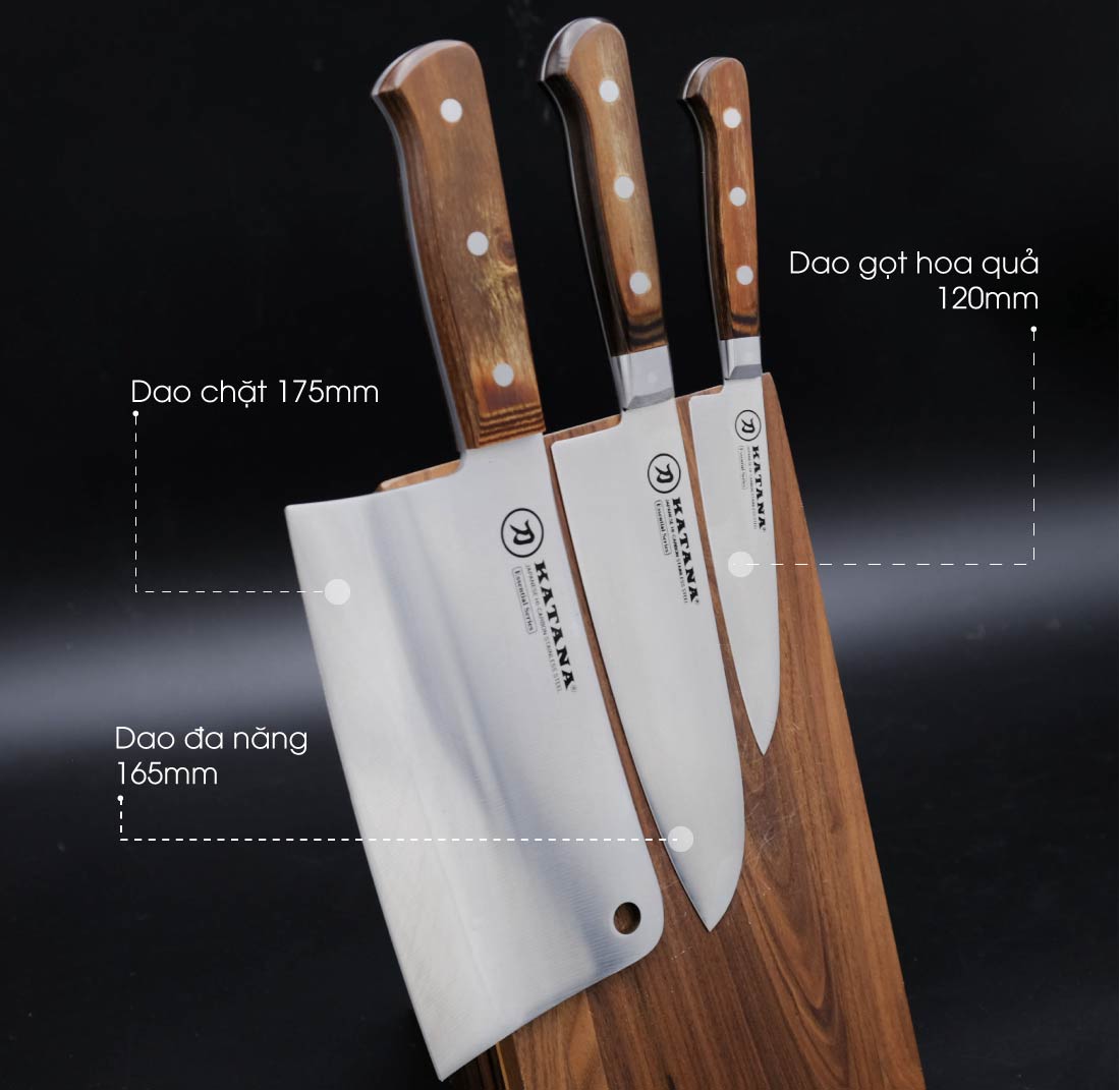 Dao thái đa năng KATANA Essential Santoku (165mm) KATA-201 cán gỗ, thép không gỉ, độ sắc cao - dao bếp KATANA cao cấp thương hiệu Việt Nam