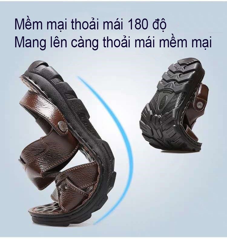 Dép sandals cho nam bằng da thật thiết kế đế mềm kiểu dáng mới mã DQH10321