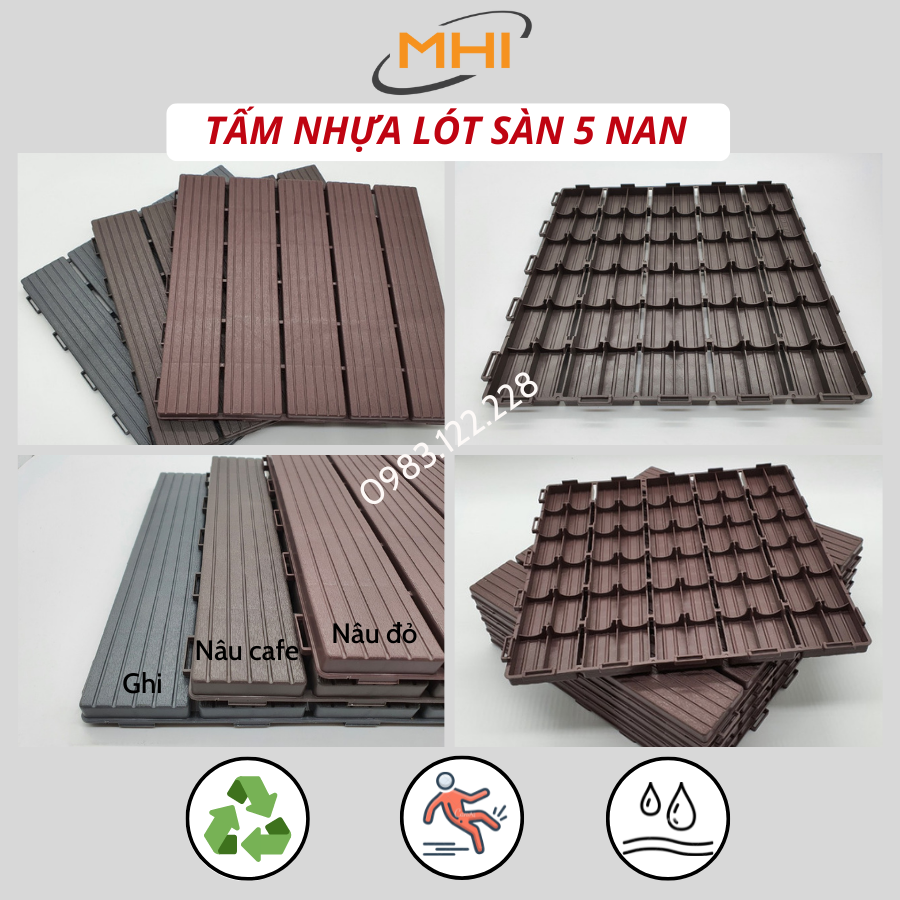 [COMBO 11] Vỉ nhựa lót sàn MHI cao 2 cm, chuyên dụng cho ban công, bể bơi sân vườn PP - kích thước 30 cm x 30 cm x 2 cm