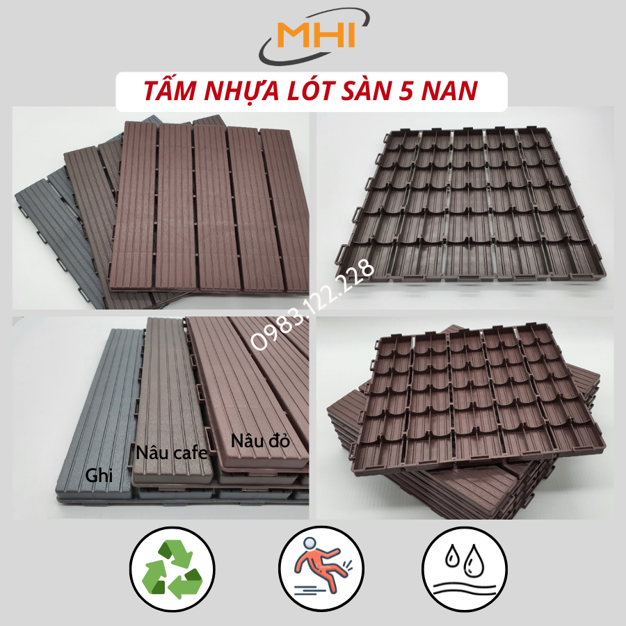 Vỉ nhựa lót sàn MHI cao 2 cm, chuyên dụng cho ban công, bể bơi sân vườn PP - kích thước 30 cm x 30 cm x 2 cm