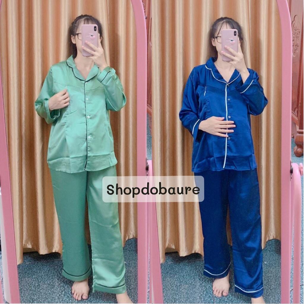 Bộ pijama bầu và SAU SINH Dài Tay chất lụa satin trơn