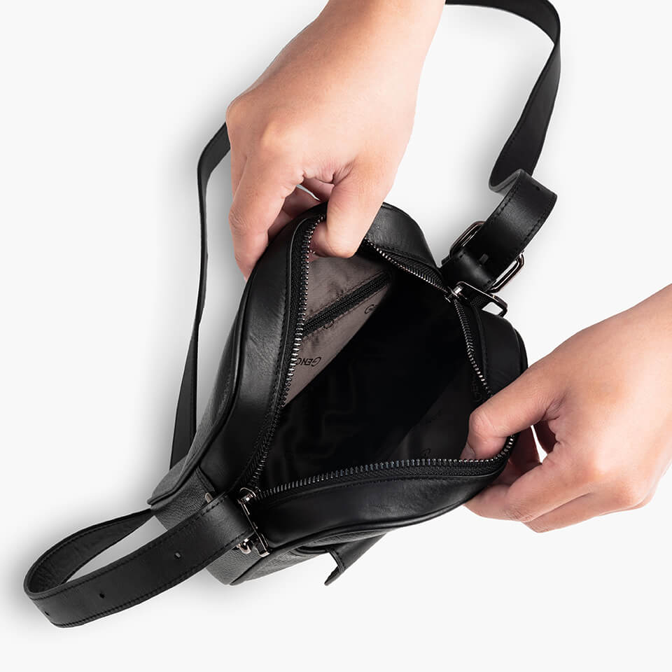 Túi Đeo Chéo Cầm Tay Thời Trang Nam Da Bò Mill Cao Cấp TD05 Đen