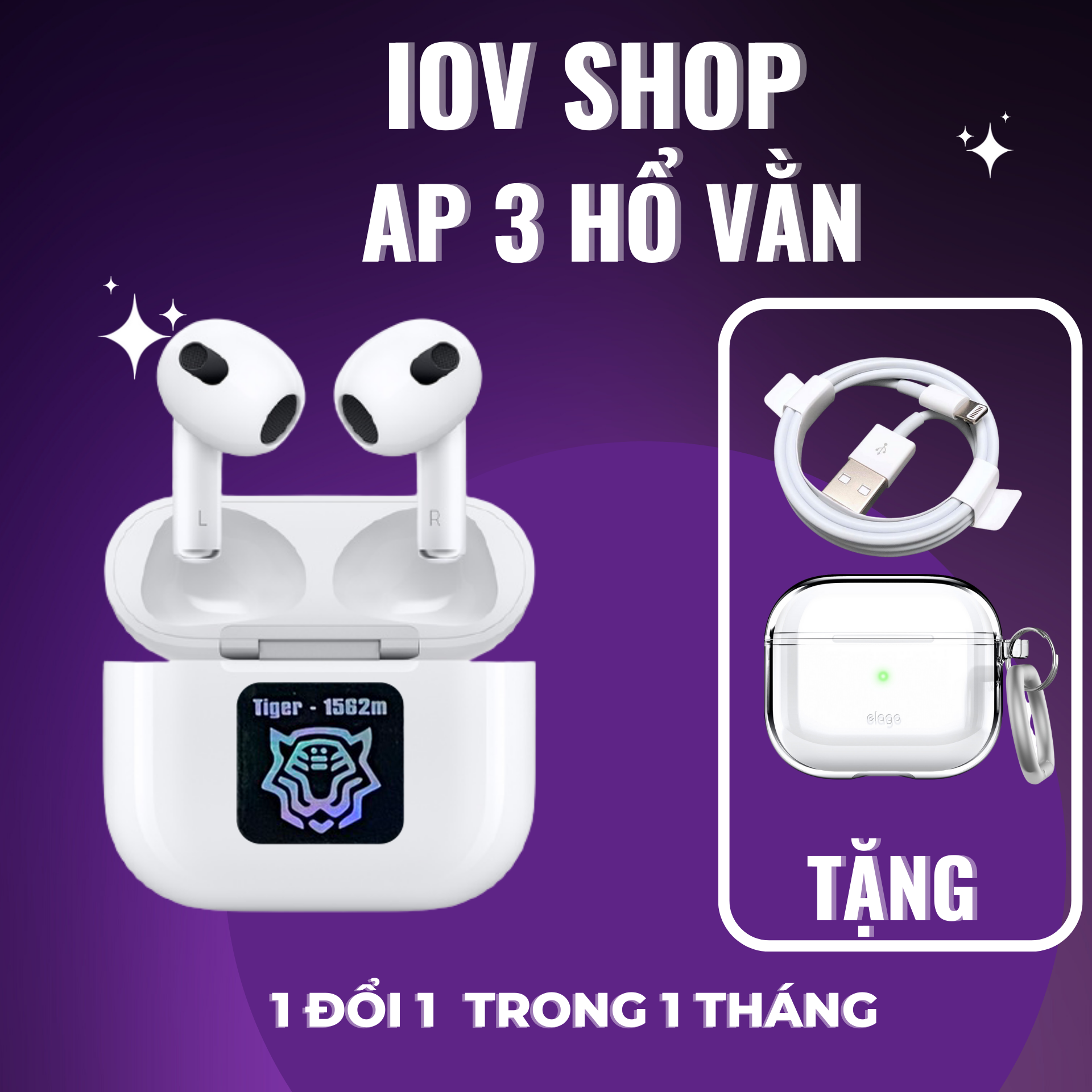 Tai Nghe Hổ Vằn Airpods3 Rep 1:1 2022 1562M - Định Vị - Pin Trâu 6H - Đổi Tên - Sạc Không Dây