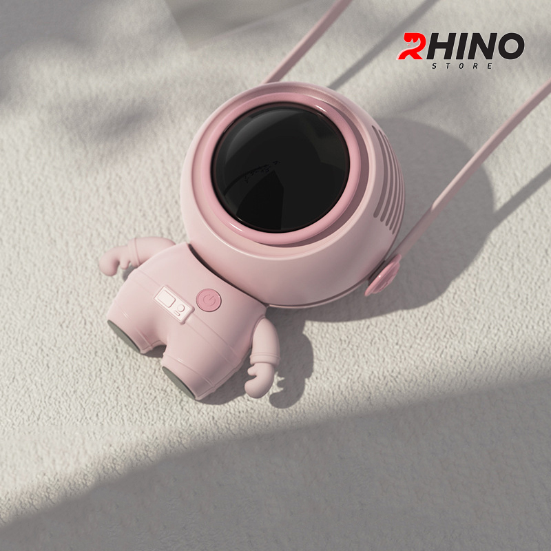 Quạt cầm tay Rhino F501 phi hành gia mini 900mAh, 3 tốc độ gió kèm dây treo - Hàng chính hãng