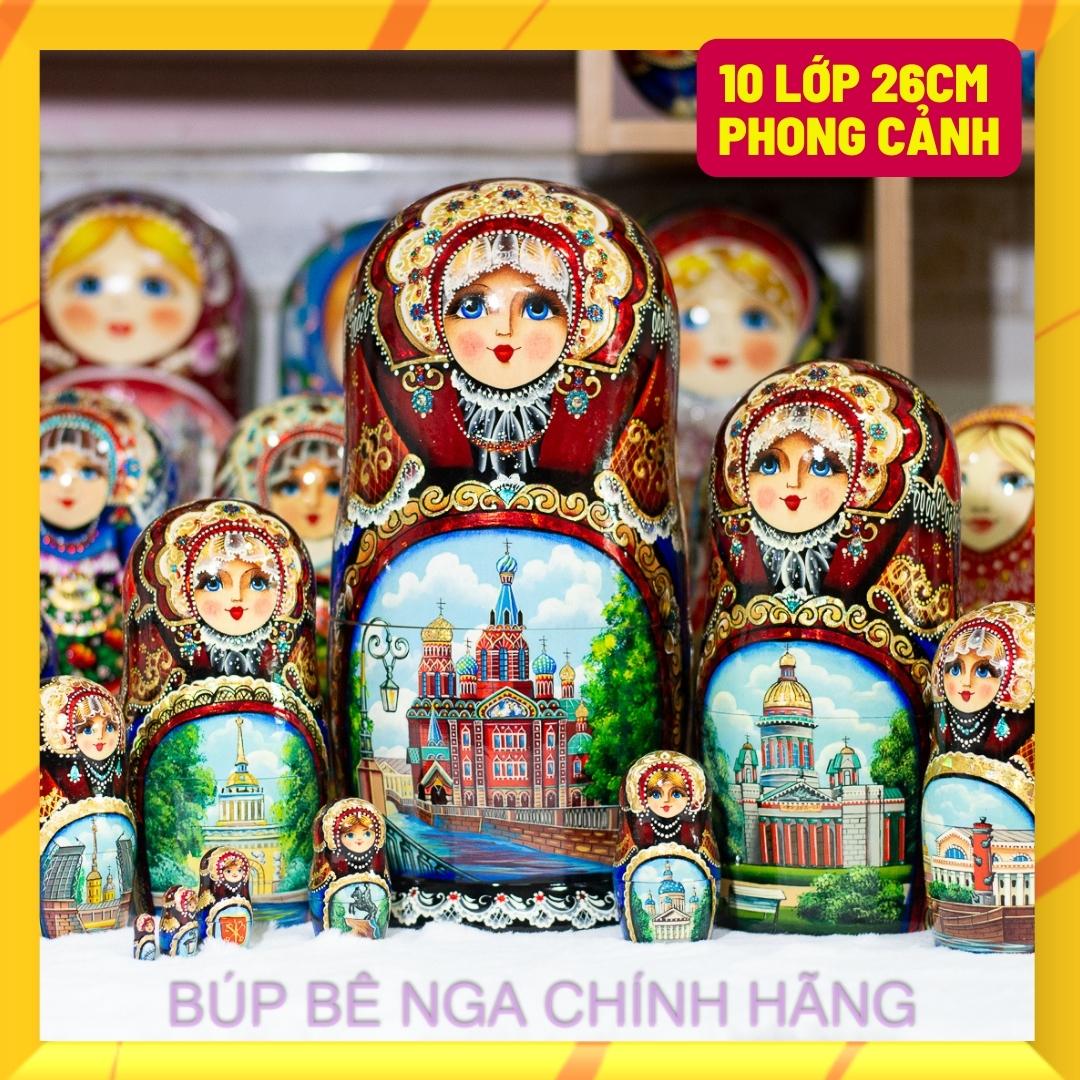 BỘ BÚP BÊ NGA CAO CẤP 10 LỚP 26CM HOA VĂN "PHONG CẢNH SAINT PETERSBURG" CỰC ĐẸP VÀ SANG TRỌNG, ĐỘC ĐÁO