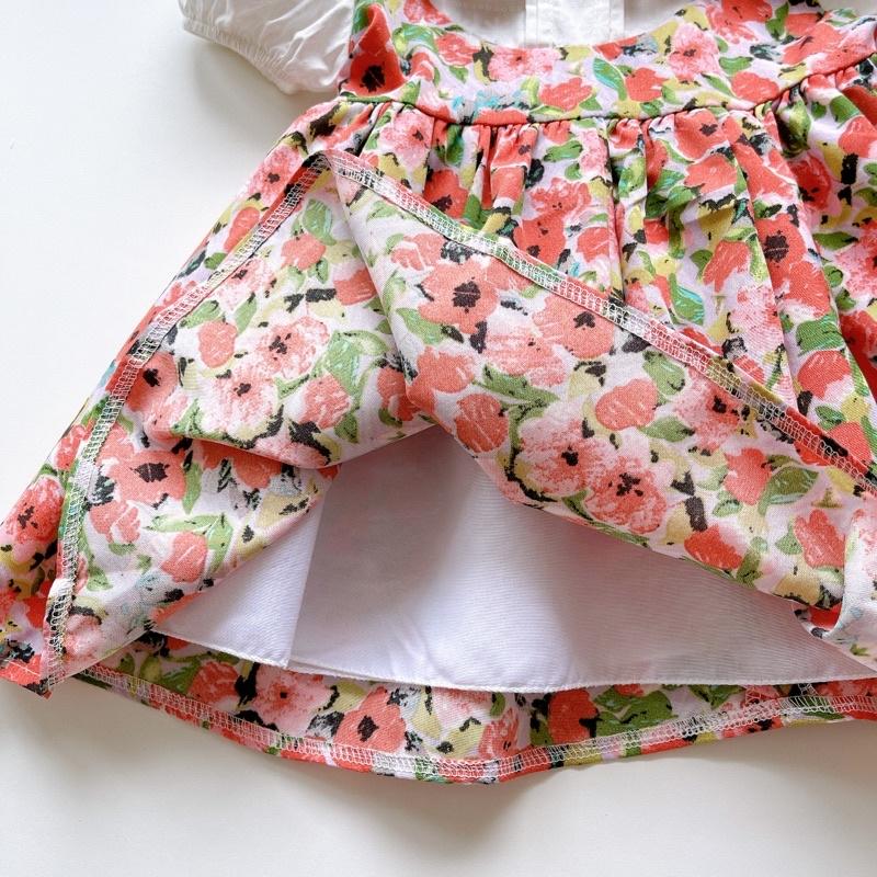Váy Hoa Cam Bé Gái 4 Đến 28kg Chất Thô Nhật Phối Lụa Mát Rượi