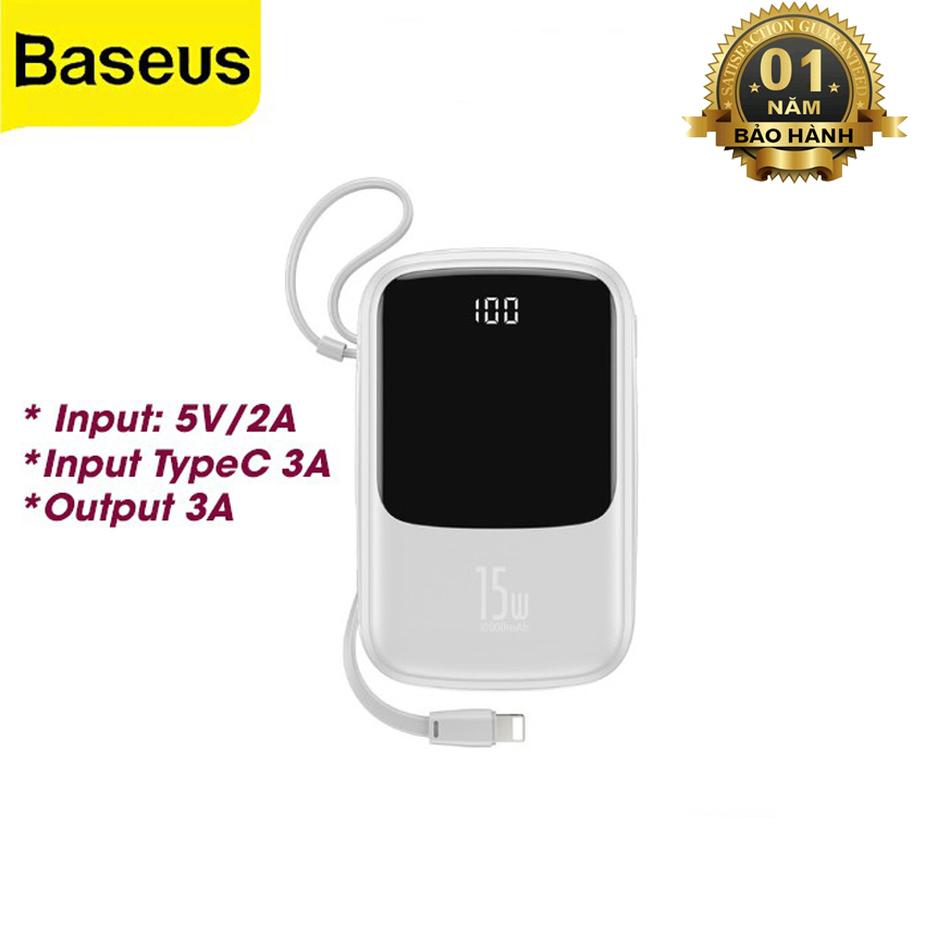 Pin Sạc Dự Phòng BS-P1001L 10000mah Power Bank 3A Công Suất 15W Tích Hợp Cáp Sạc Cho IP, hỗ trợ sạc nhanh - Hàng Chính Hãng