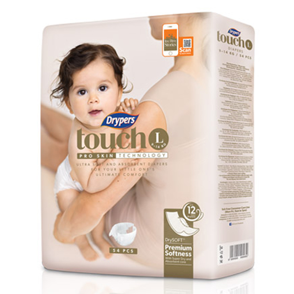 Tã dán trẻ em Drypers Touch L 54 miếng (9 - 14kg)