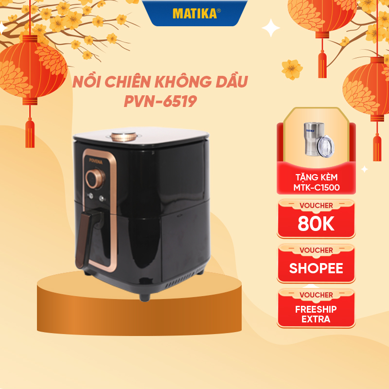 Nồi chiên không dầu POVENA dung tích lớn 6,5L công nghệ chiên cao cấp PVN-6519 - Hàng chính hãng