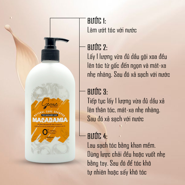 Dầu Gội Gennie Natural Care dầu hạt Macca Dành Cho Tóc Hư Tổn 400ml Chính Hãng