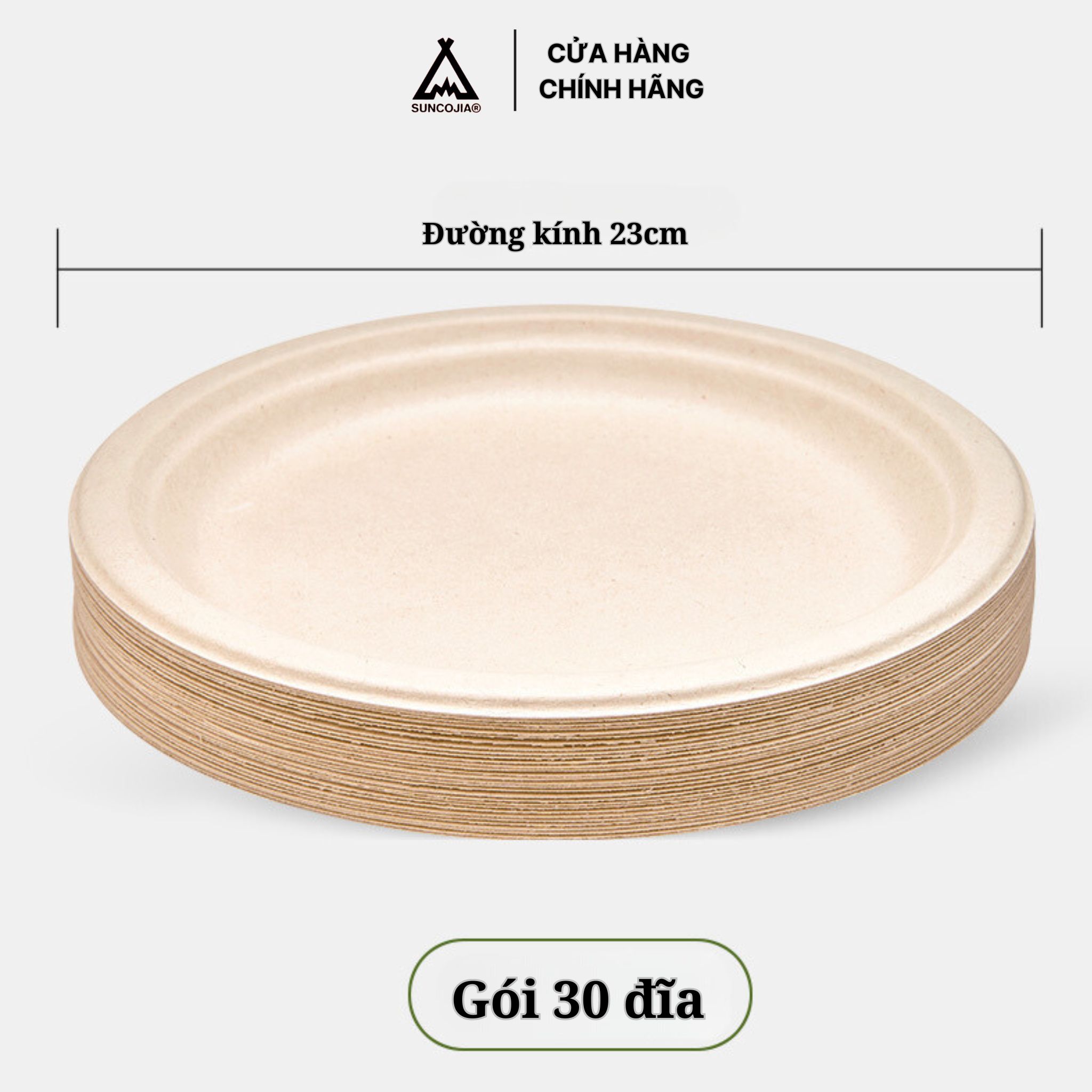 Đĩa giấy dựng đồ ăn dùng một lần Suncojia, tự phân huỷ sinh học, chống thấm nước và dầu
