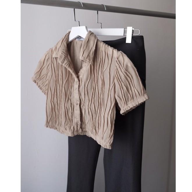 OLALASTUDIO Áo sơ mi tay ngắn cách điệu - Ace Brown Shirt