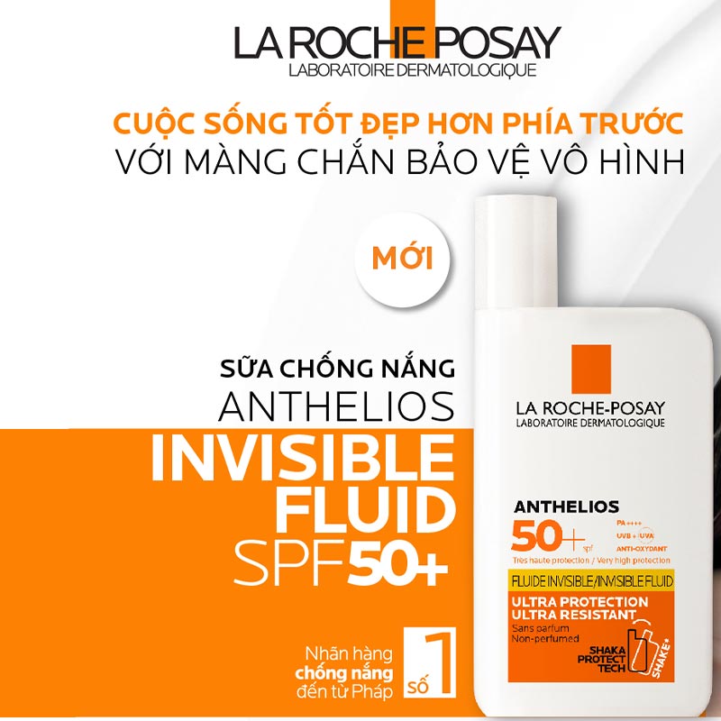 Kem Chống Nắng Dạng Sữa Lỏng Nhẹ Không Nhờn Rít La Roche Posay Anthelios Invisible Fluid SPF 50+ 50ml