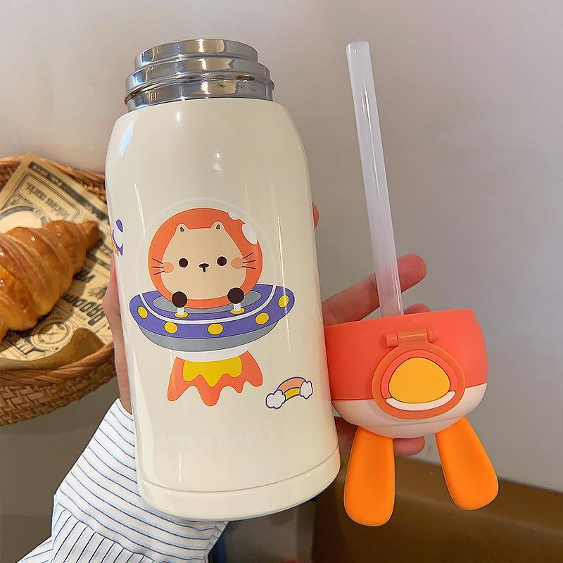 500 ML Thỏ Tai Trẻ Em Ống Hút Giữ Nhiệt Bình Sữa Di Động Thép Không Gỉ Nhiệt Cốc Cho Bé Học Uống Nước Với bao Da