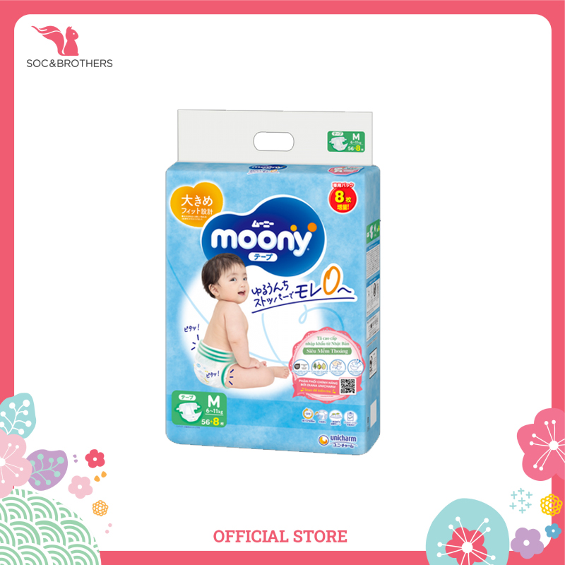 Bỉm dán Moony xanh tiêu chuẩn size M56+8 - 2002