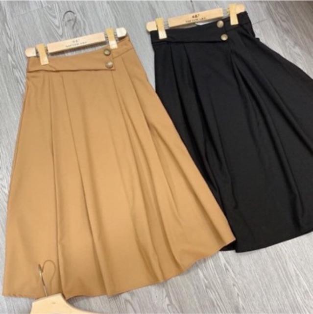 Chân váy xoè tự nhiên đính 2 cúc nhỏ điểm phía trước thời trang công sở