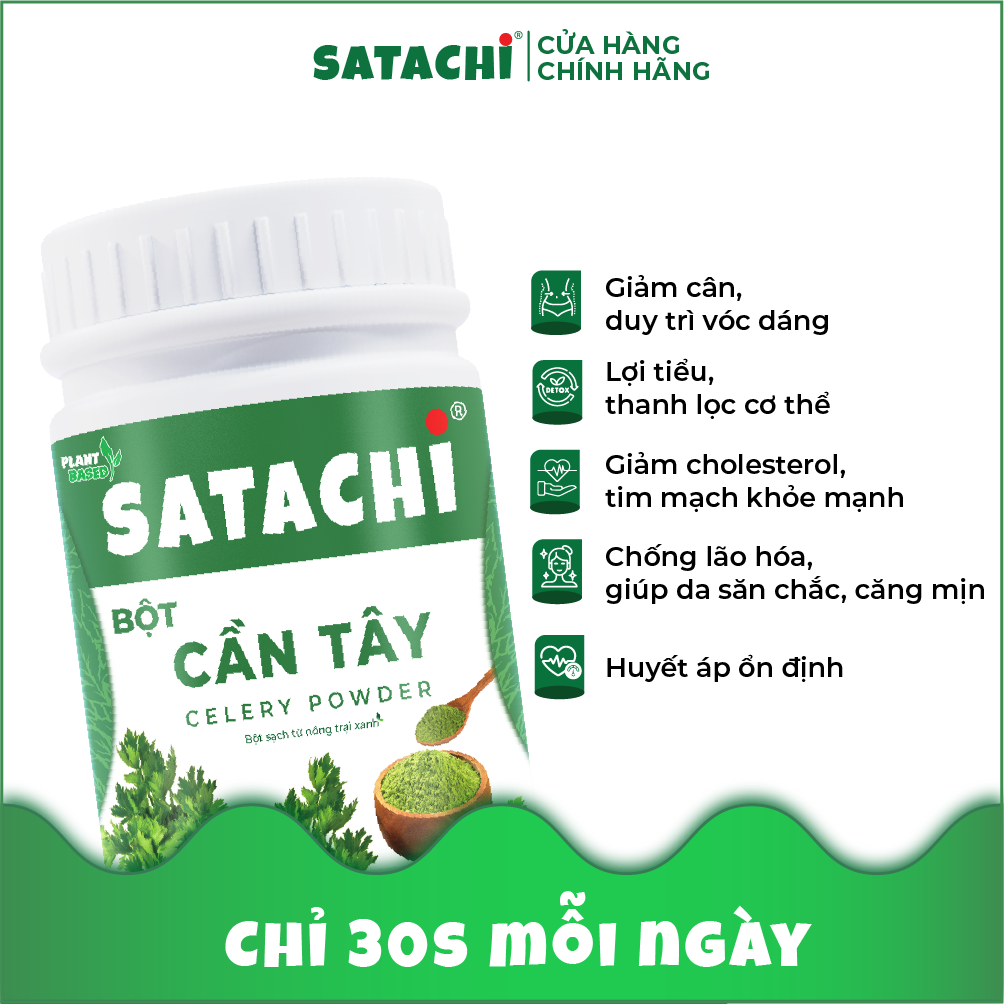 Bột Cần Tây nguyên chất SATACHI. Giảm huyết áp, tim mạch khỏe mạnh, giảm cân hiệu quả, thanh lọc cơ thể. Hộp 318g