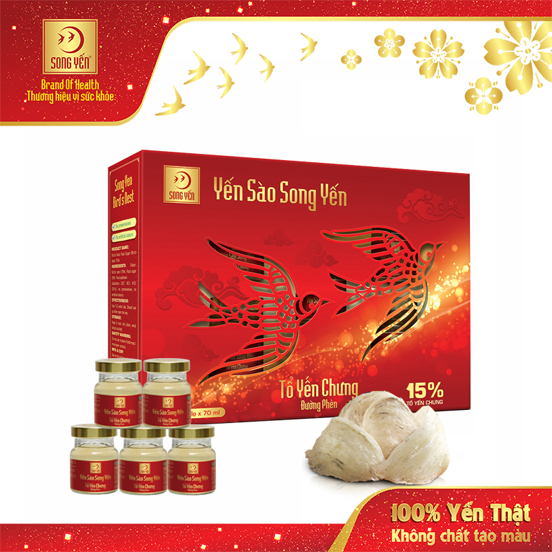 Yến Sào Song Yến Tổ Yến Chưng Đường Phèn 15% (Lốc 5 x 70ml)