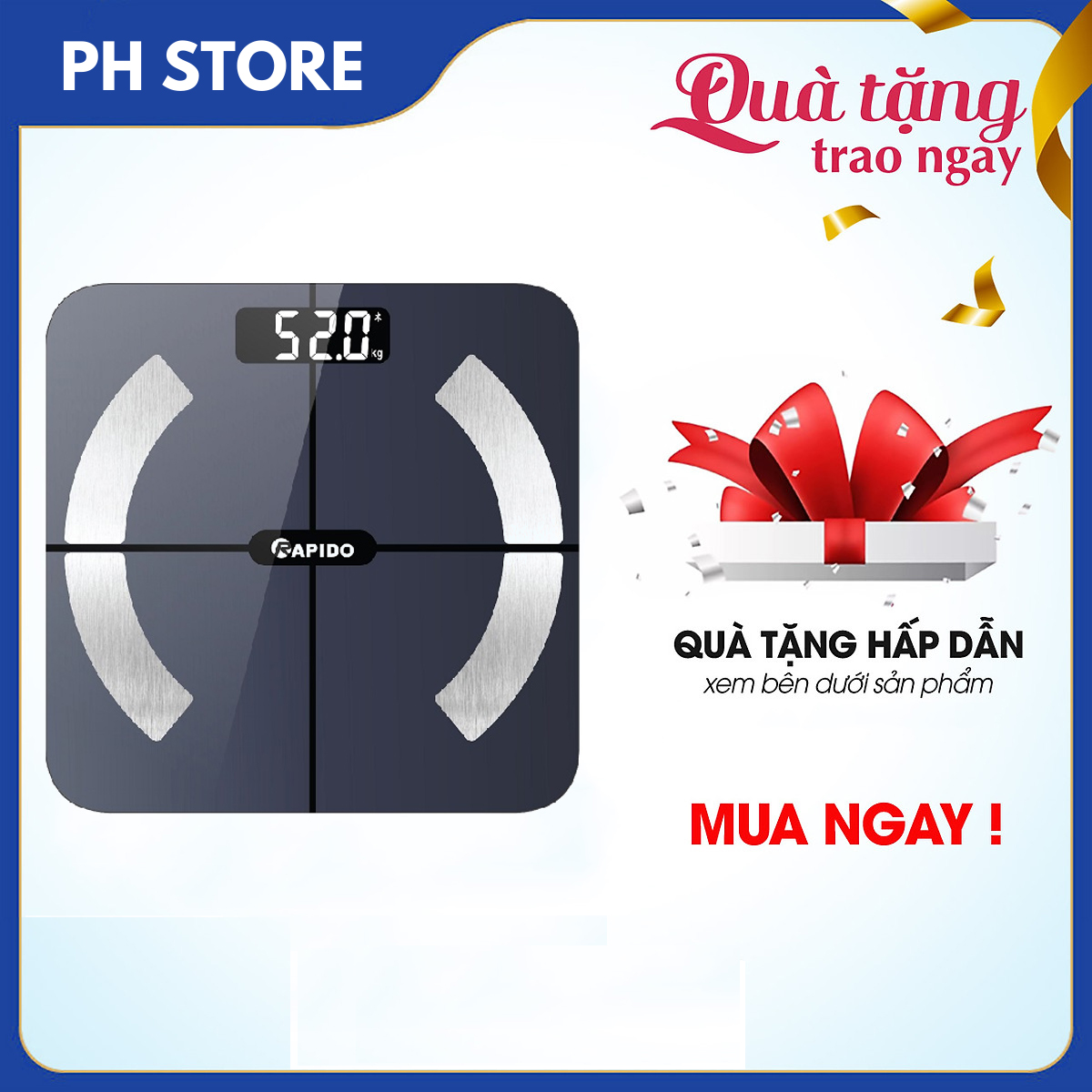 Cân Sức Khỏe Điện Tử Thông Minh, Đo Được 10 Chỉ Số Cơ Thể Với Độ Chính Xác Cao, Có Bluetooth, Kính Cường Lực Sang Trọng, Màn Hình LCD Lớn