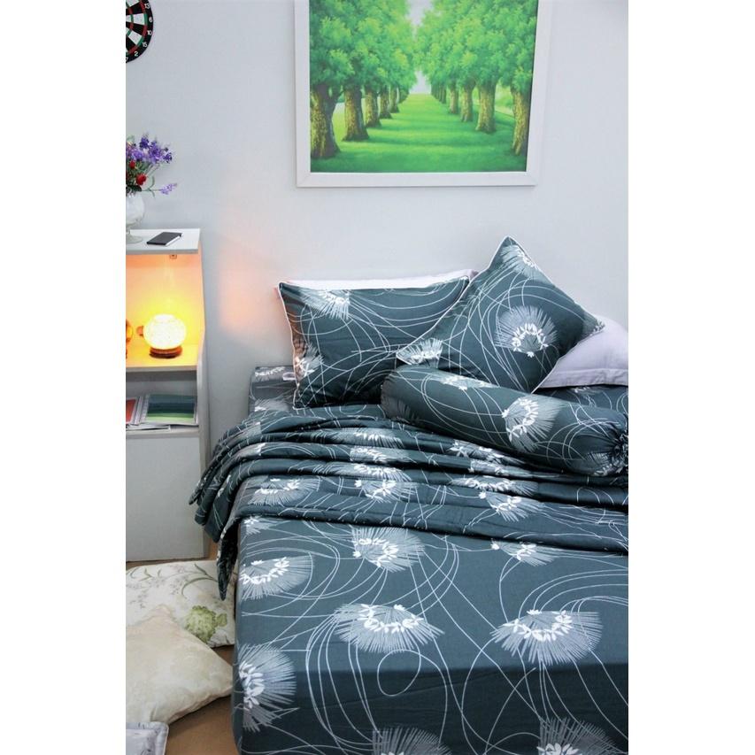 Bộ chăn drap gối satin Hàn Quốc hoạ tiết