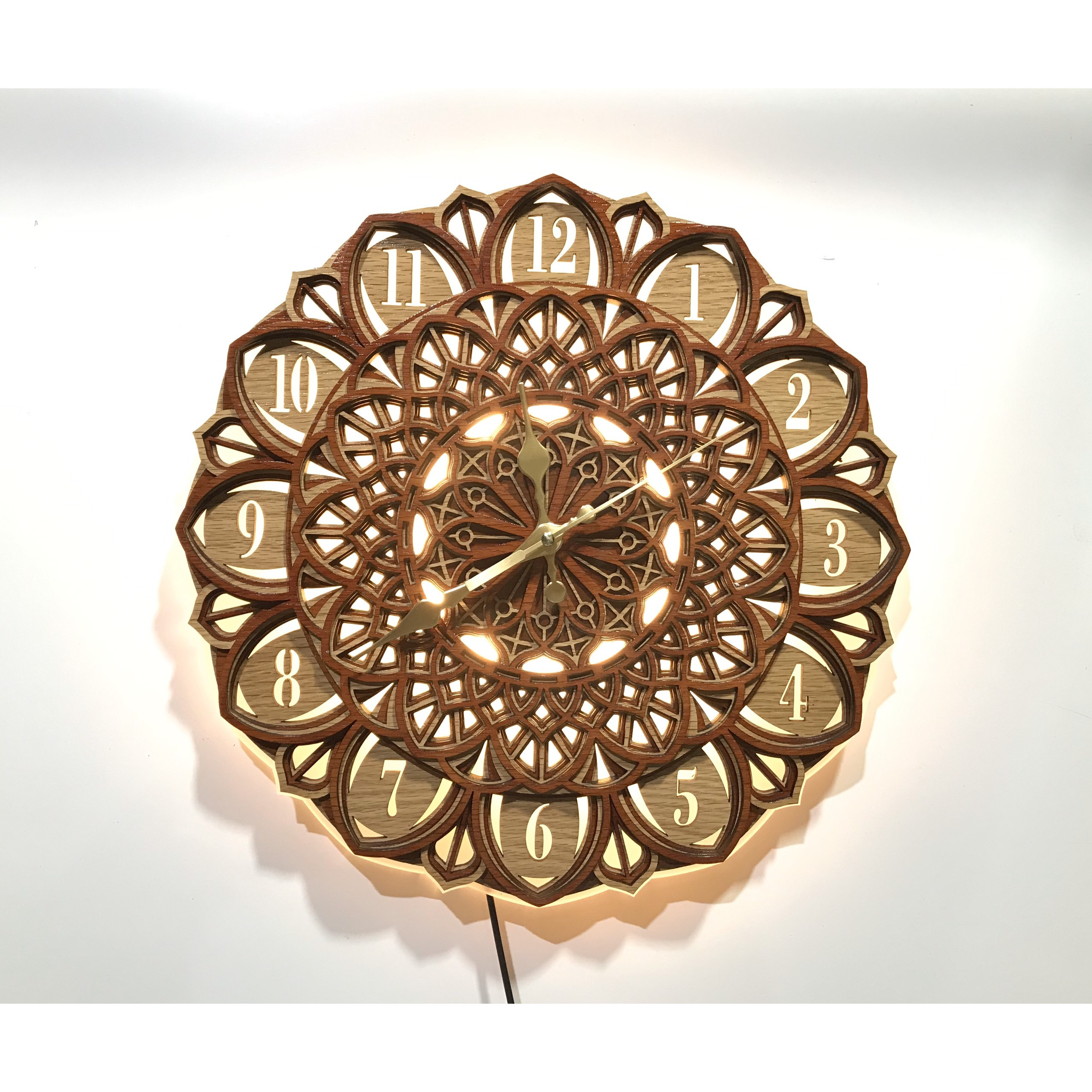 Đồng hồ gỗ mandala đèn led treo tường KD27